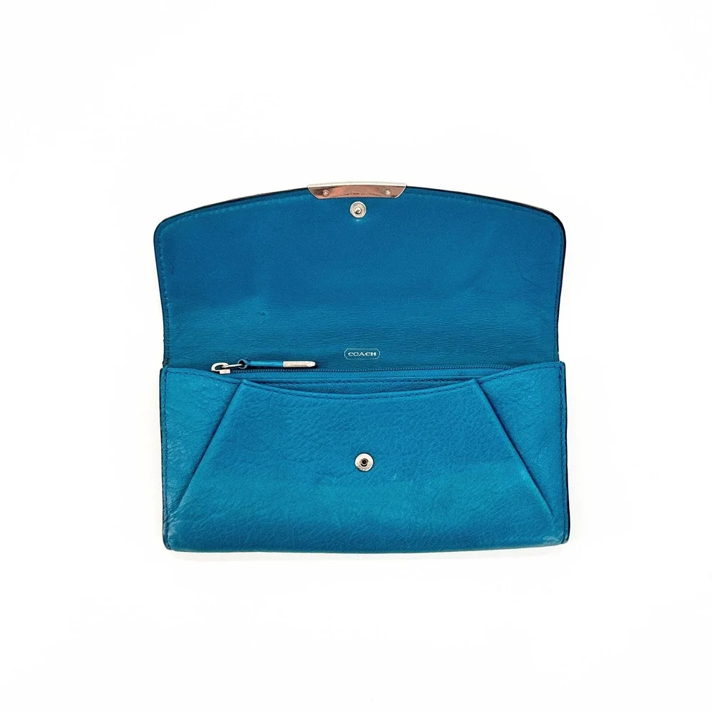 Coach Madison Slim Envelope Wallet Teal Dark Plume Leather Silver Hardware